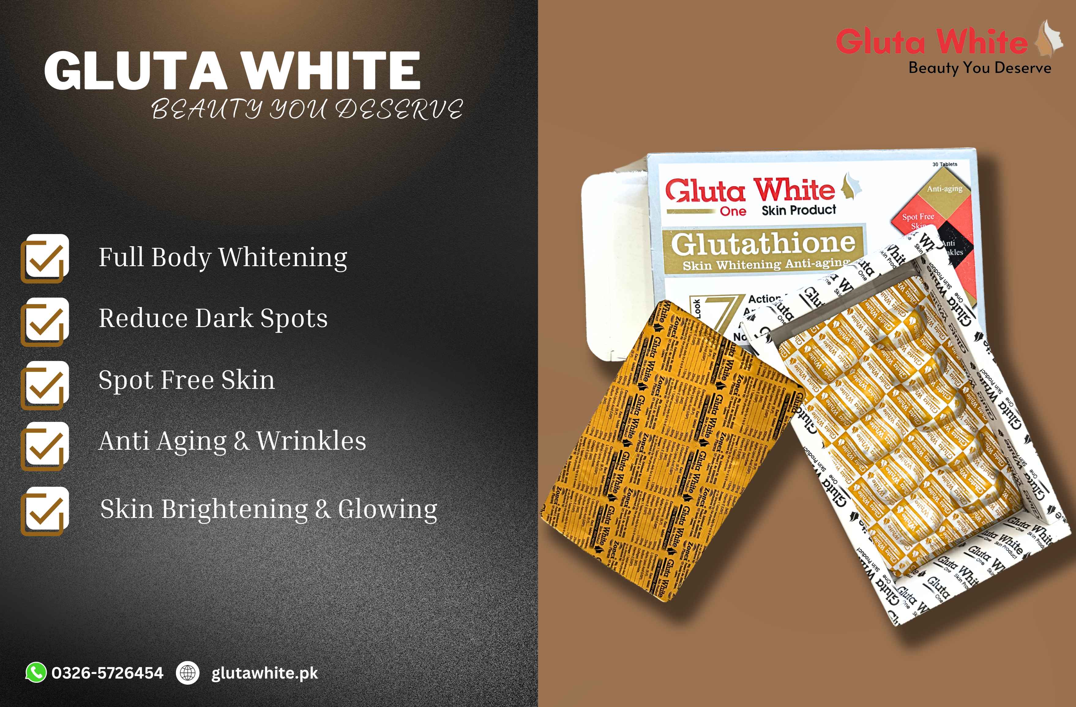 Gluta white skin whitening tablet