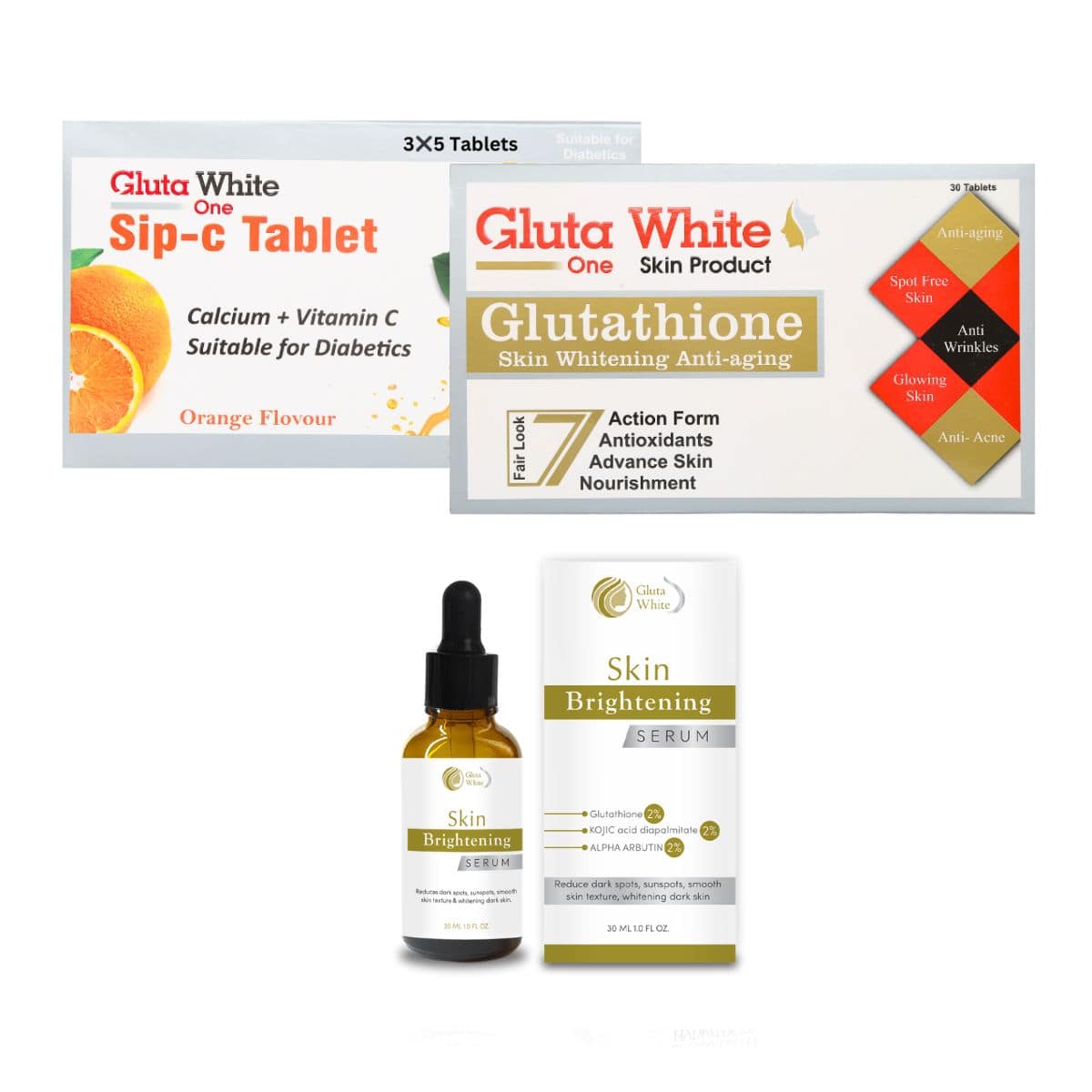 gluta white skin brightening set