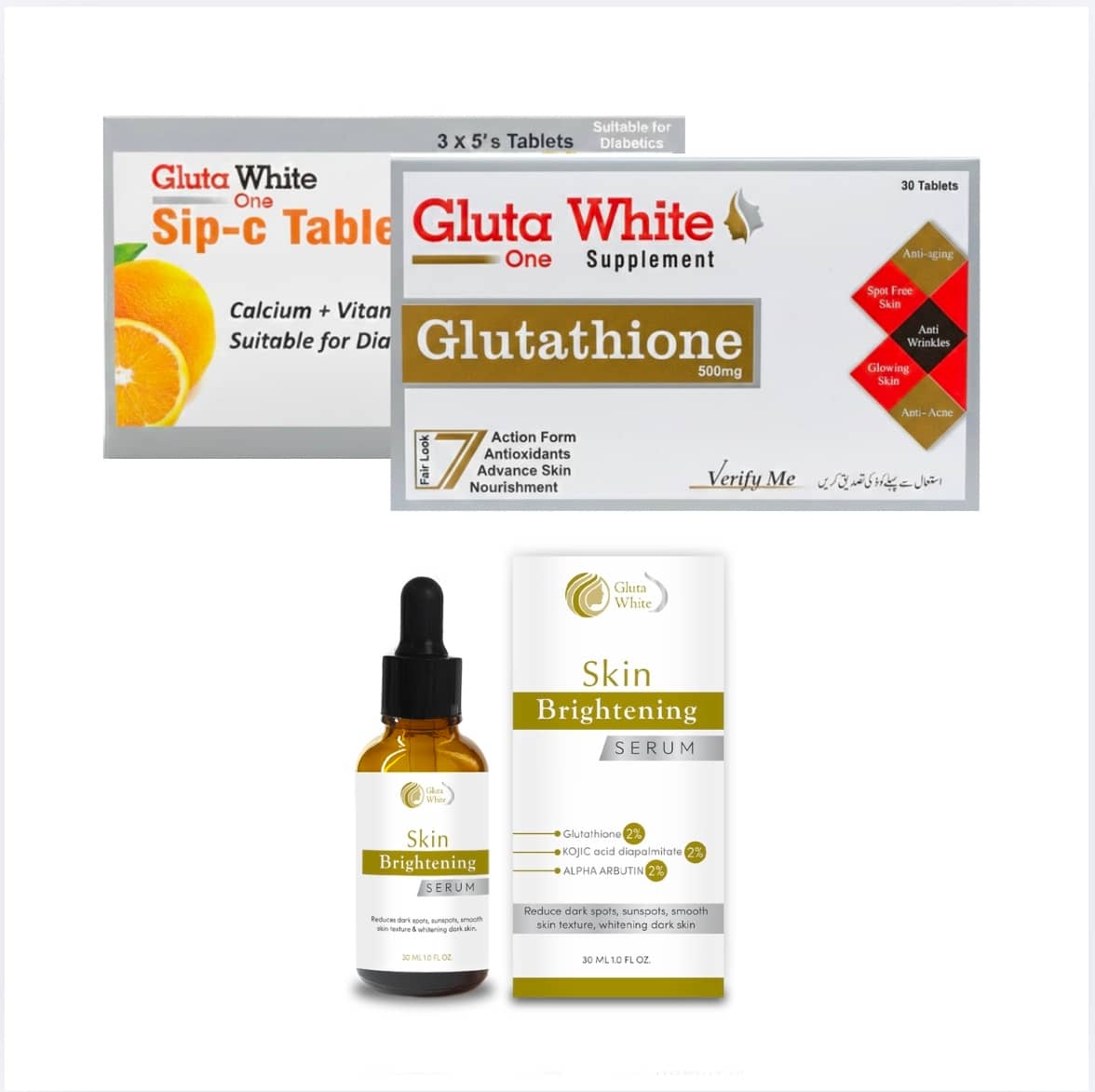 Gluta white tablets with serum complete whitening bundle 